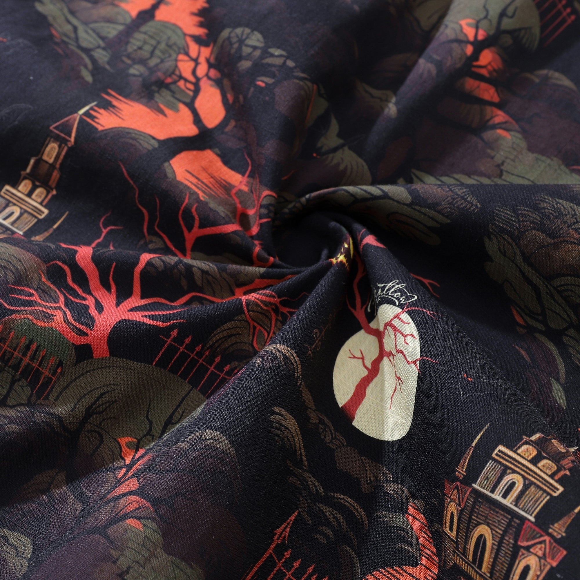 Halloween Hawaiian Shirt For Men Midnight Castle Shirt Camp Collar 100% Cotton By Sun