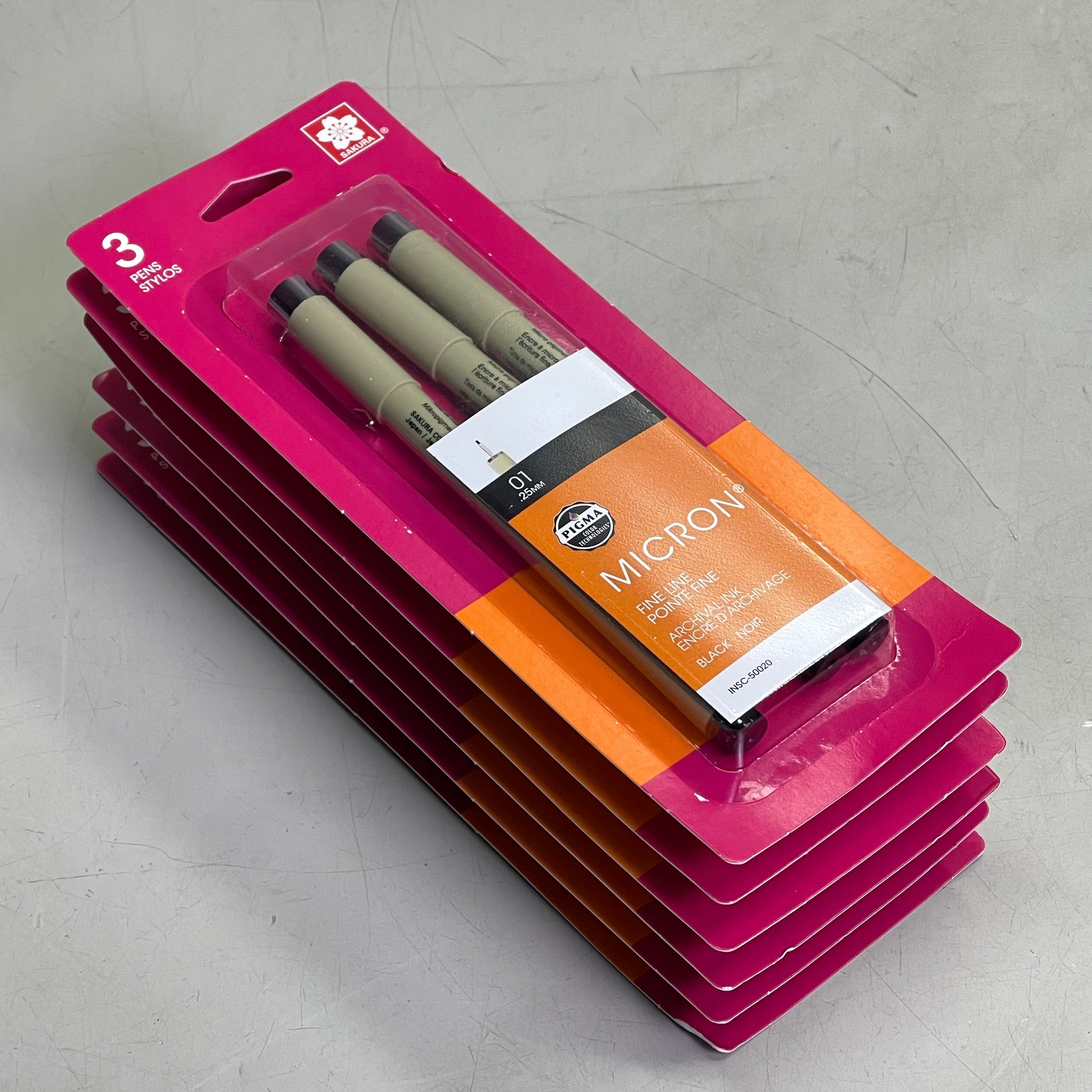 SAKURA (6-PACK) Pigma Micron Pens 0.25mm Black 50020