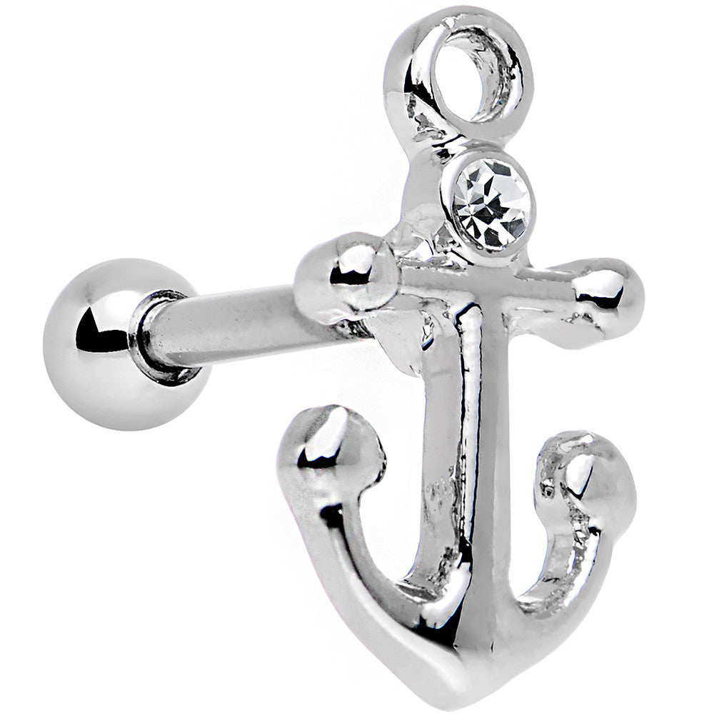 16G 1/4 Clear Gem Settle Down Anchor Cartilage Earring