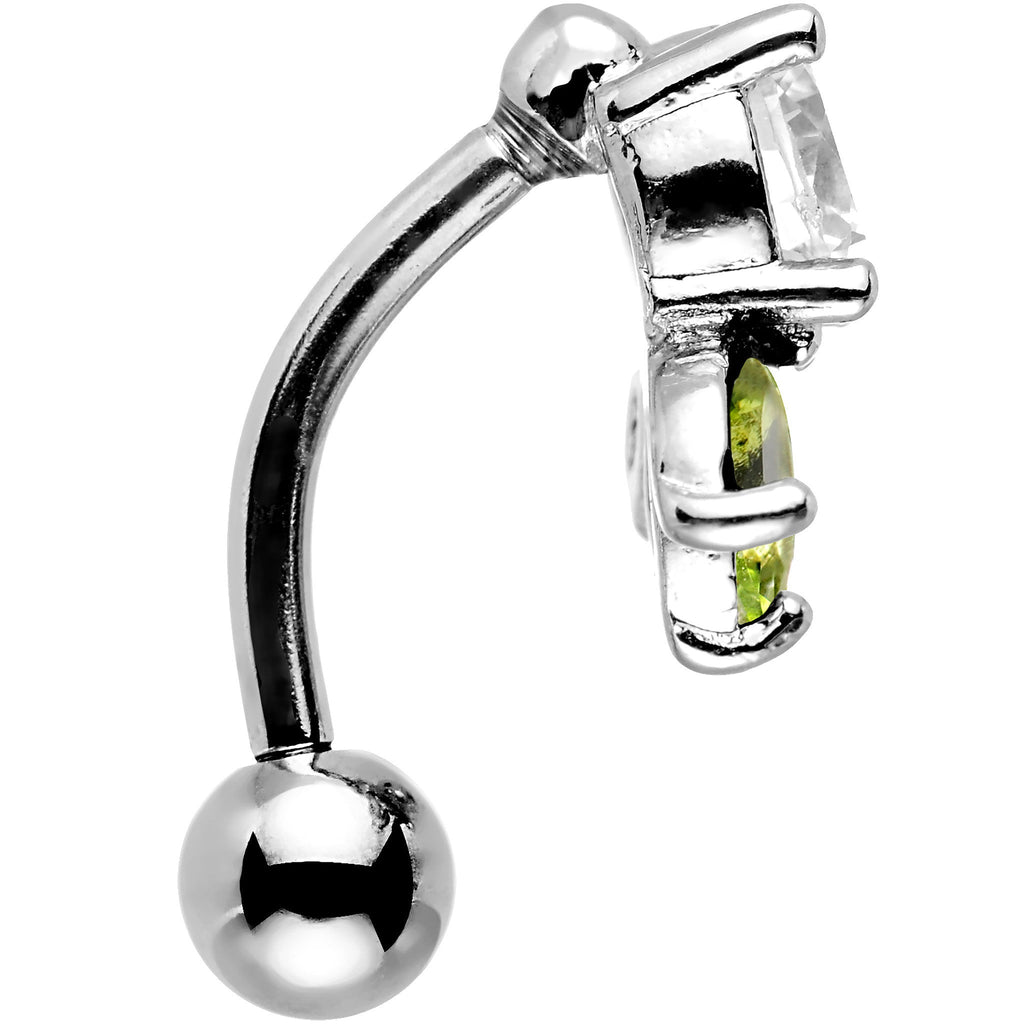 Green and Clear Gem Pretty Petals Flower Top Mount Belly Ring