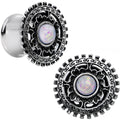 1/2 White Faux Opal Steel Finely Framed Double Flare Plug Set