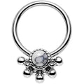 14G 3/8 White Faux Turquoise Steel Signet Captive Ring