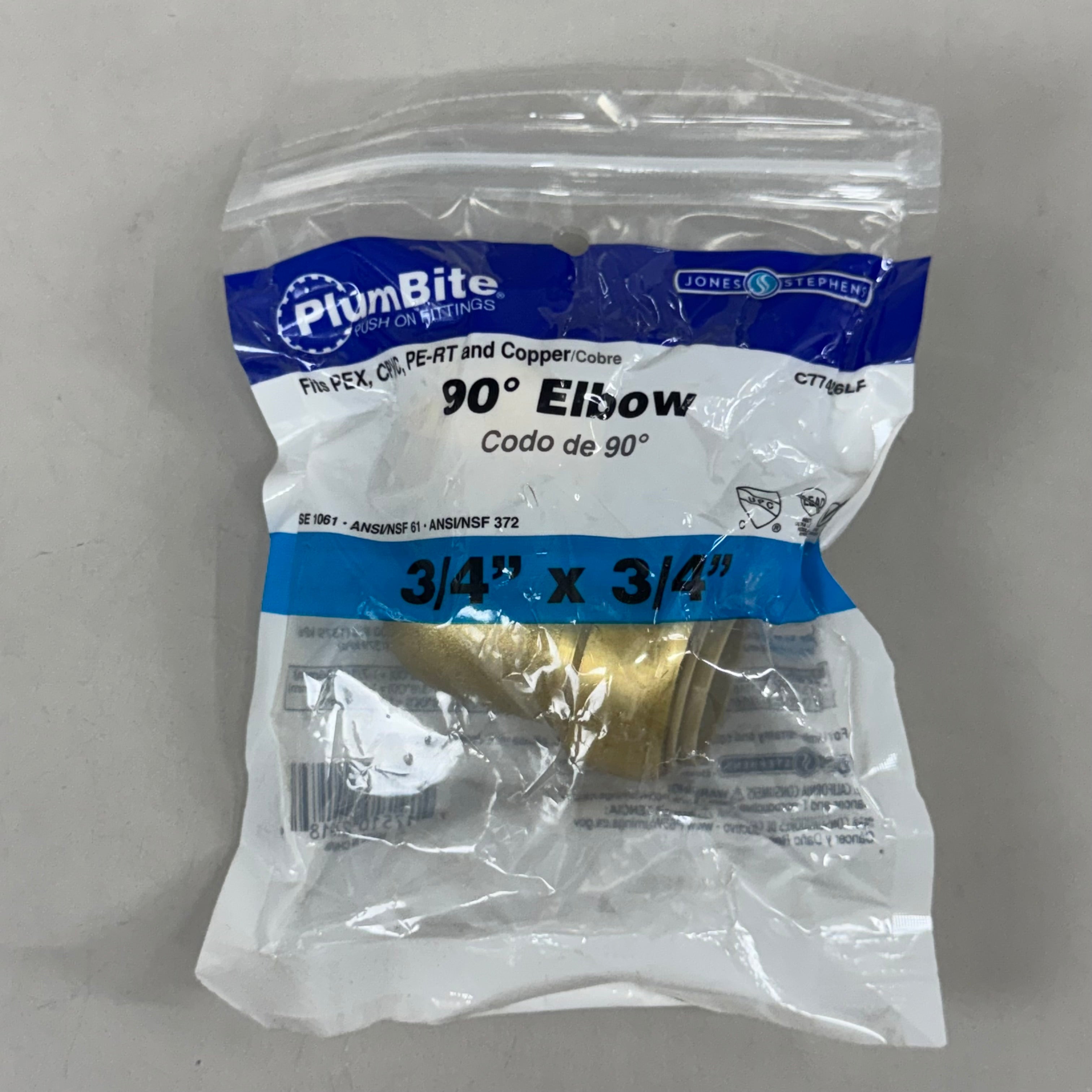 JONES STEPHENS Plumbite 90 Elbow Push On  3/4"x3/4" Brass C77426LF