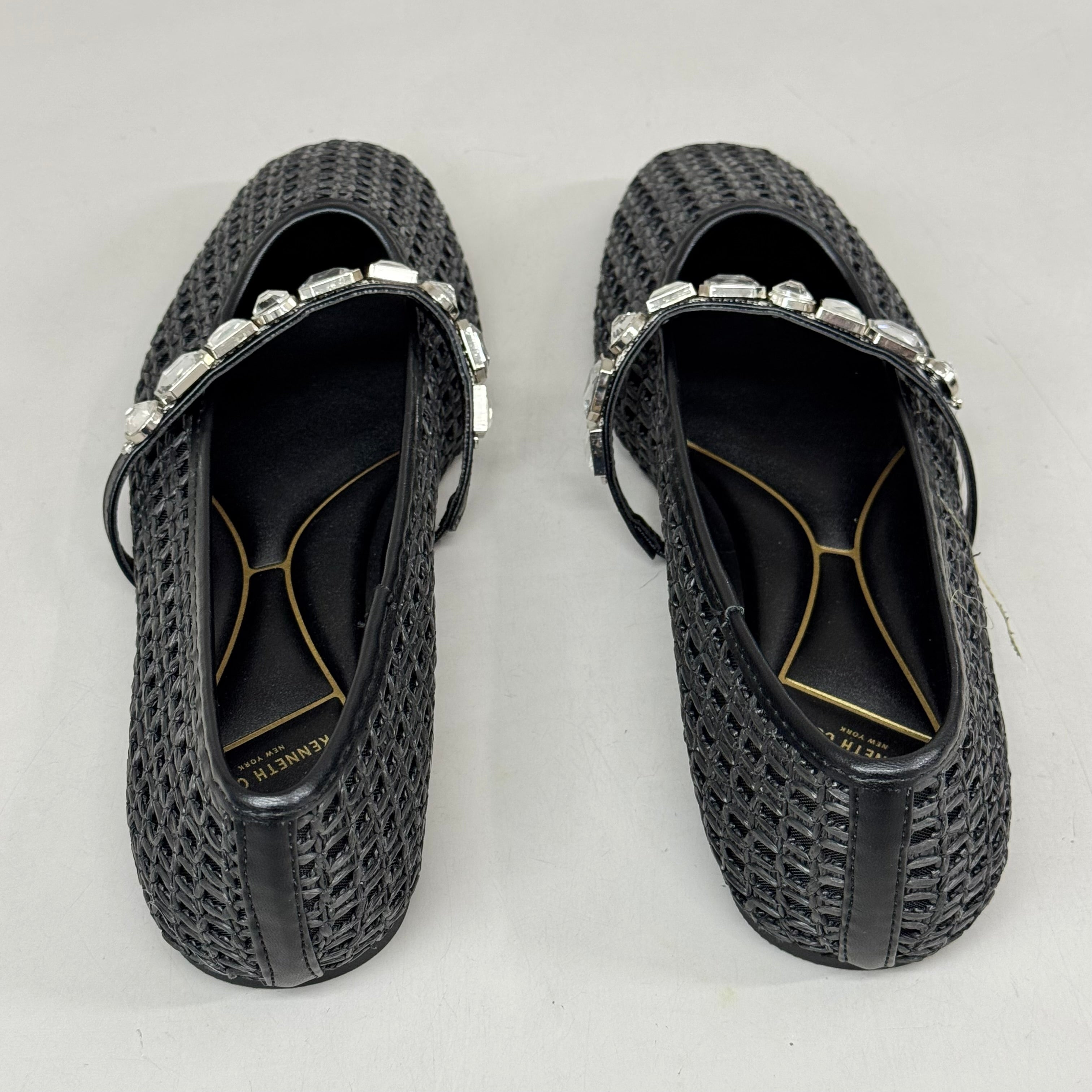 KENNETH COLE  New York Zeta Raffia Jewel Jane Flat Women's Sz 9 Black KL25ZMJ01