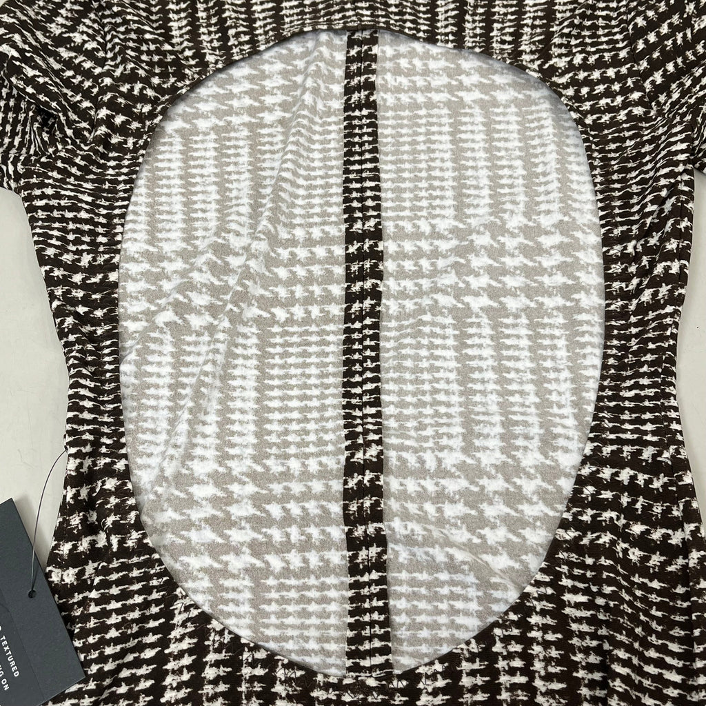 NORMA KAMALI Sleeve Open Back Catsuit Footsie Women's Sz M/38 Chocolate Plaid