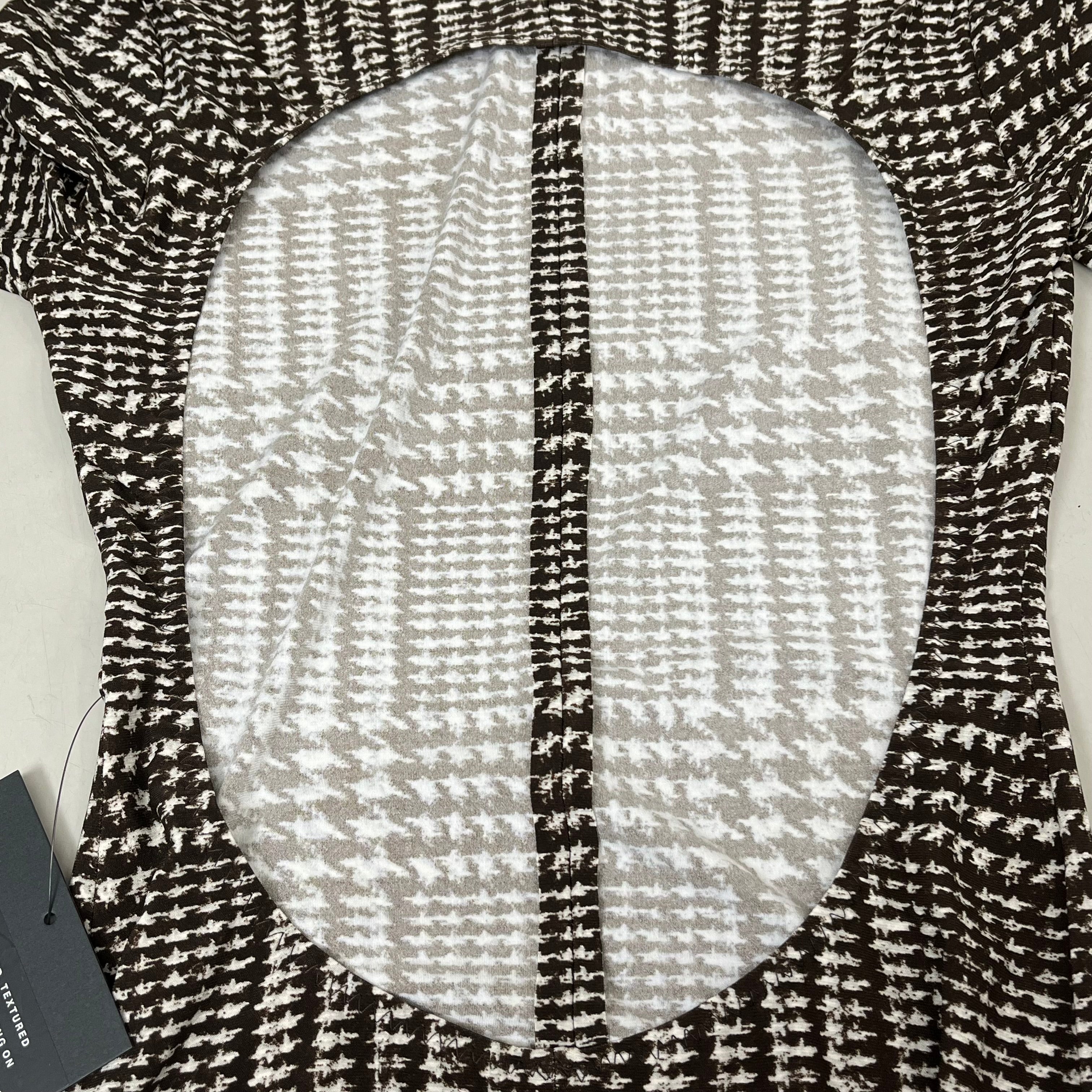 NORMA KAMALI Sleeve Open Back Catsuit Footsie Women's Sz M/38 Chocolate Plaid