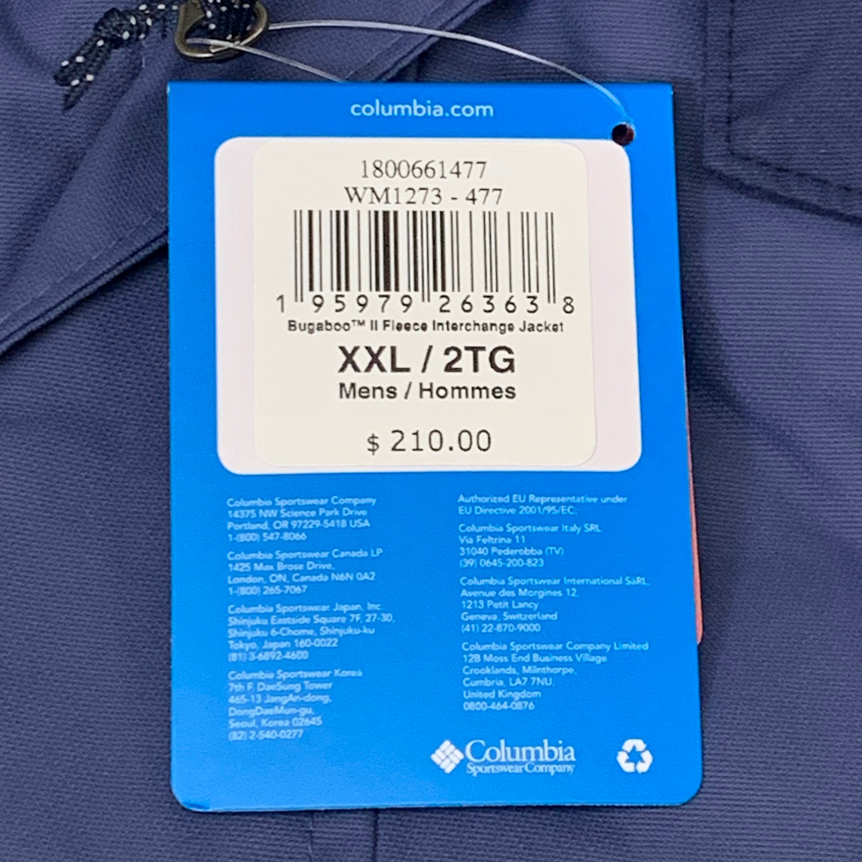COLUMBIA Bugaboo II Fleece Interchange Jacket Men's Sz XXL Navy Blue 1800661477
