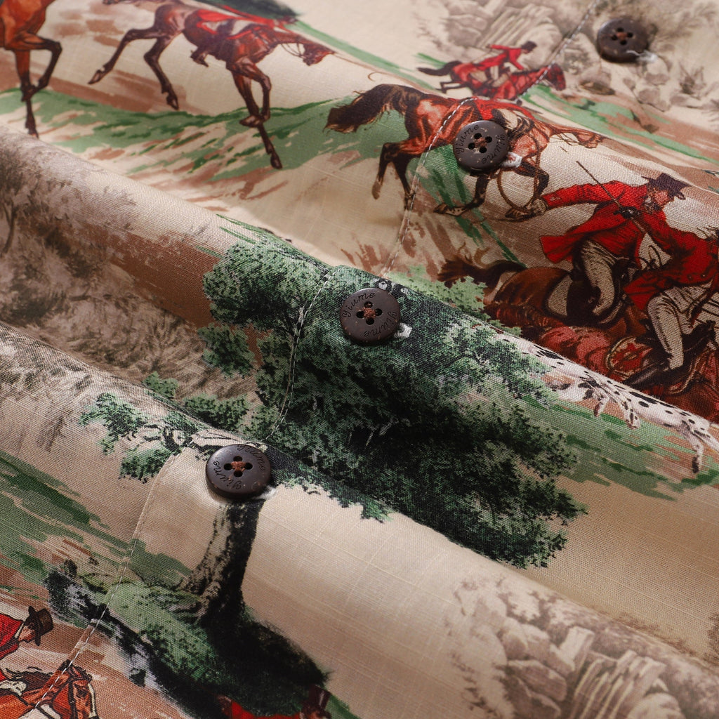 Hawaiian Shirt For Men Field Horse Racing Shirt Camp Collar 100% Cotton By Sherry