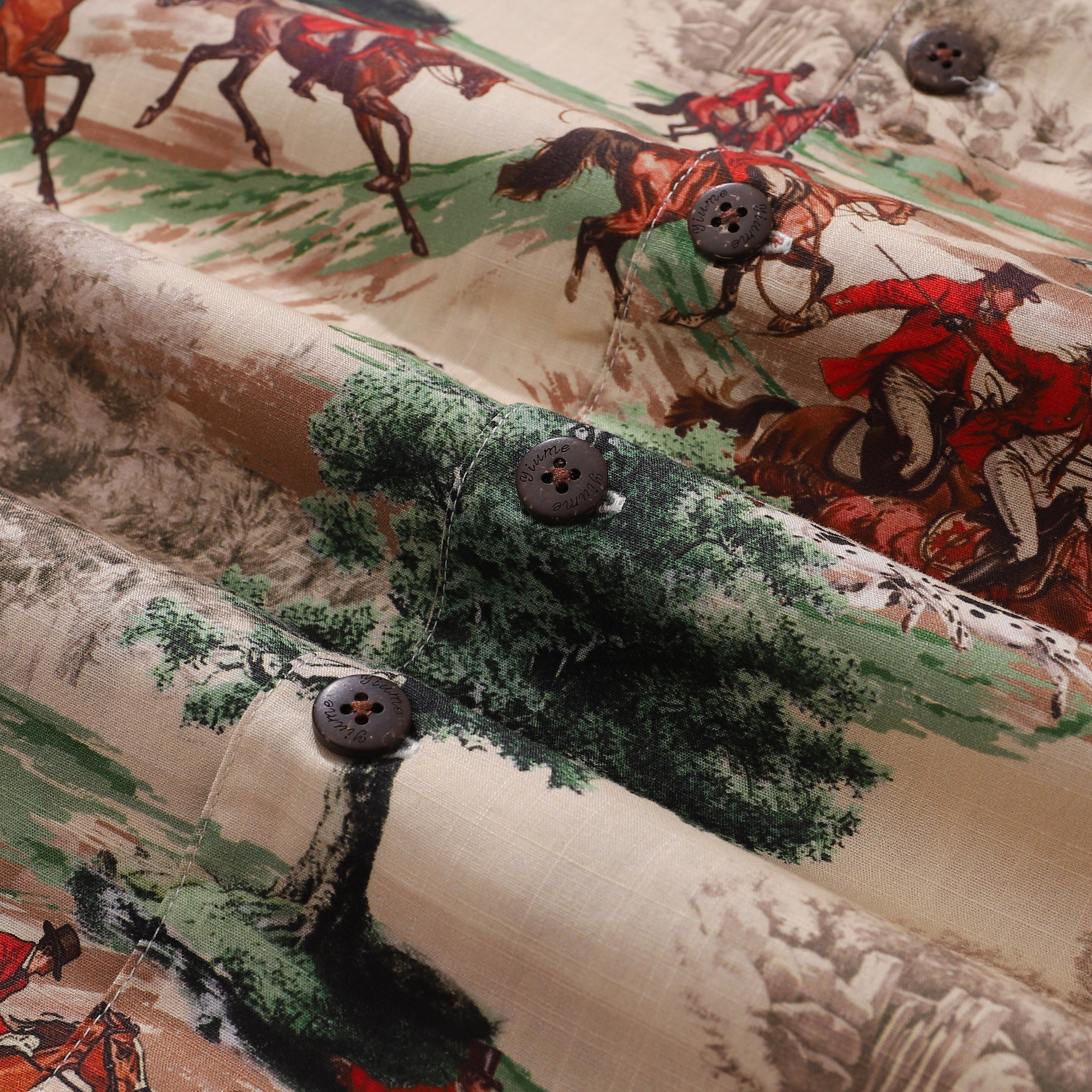 Hawaiian Shirt For Men Field Horse Racing Shirt Camp Collar 100% Cotton By Sherry