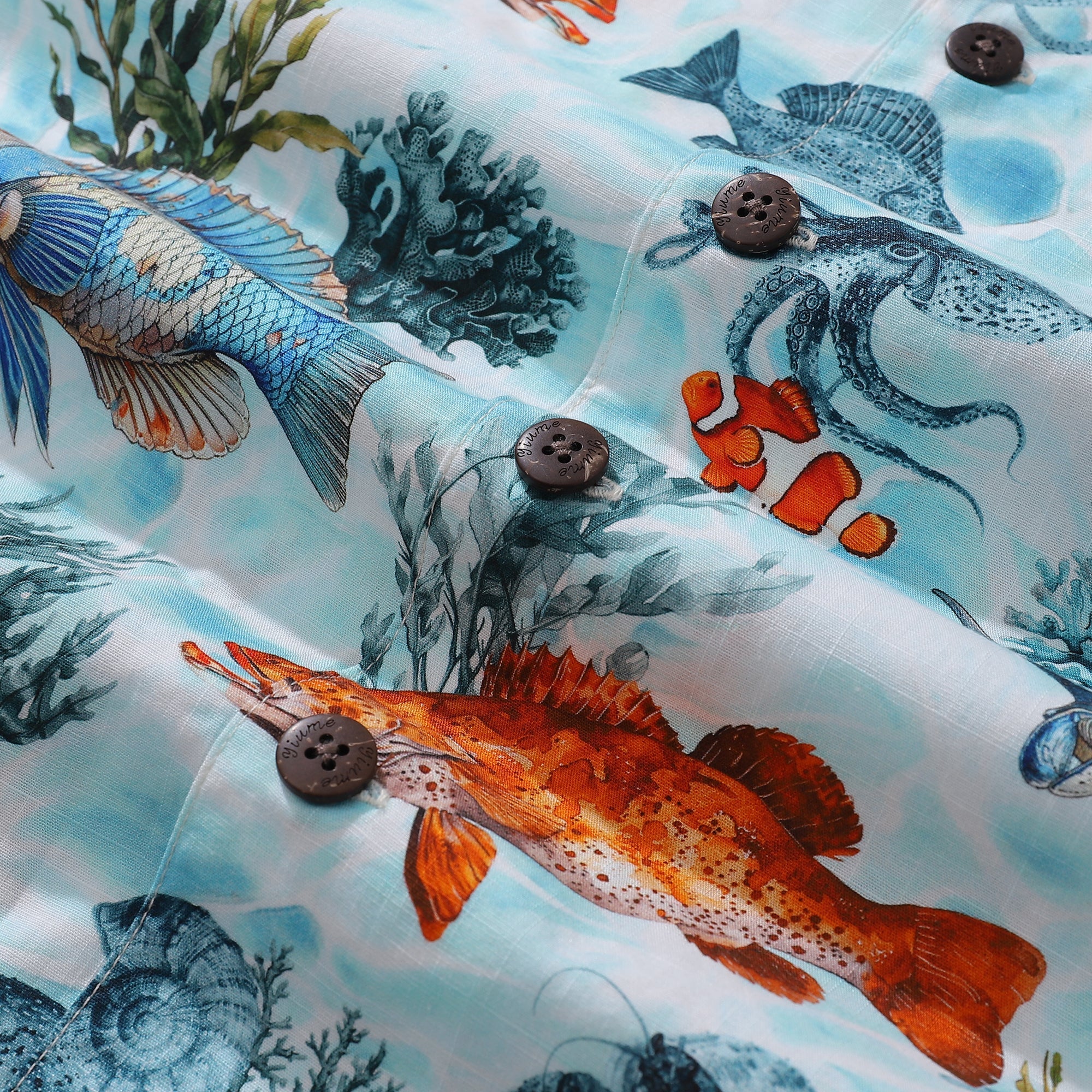 Bluey Hawaiian Shirt For Men Fish Shirt Camp Collar 100% Cotton Shirt By Sun