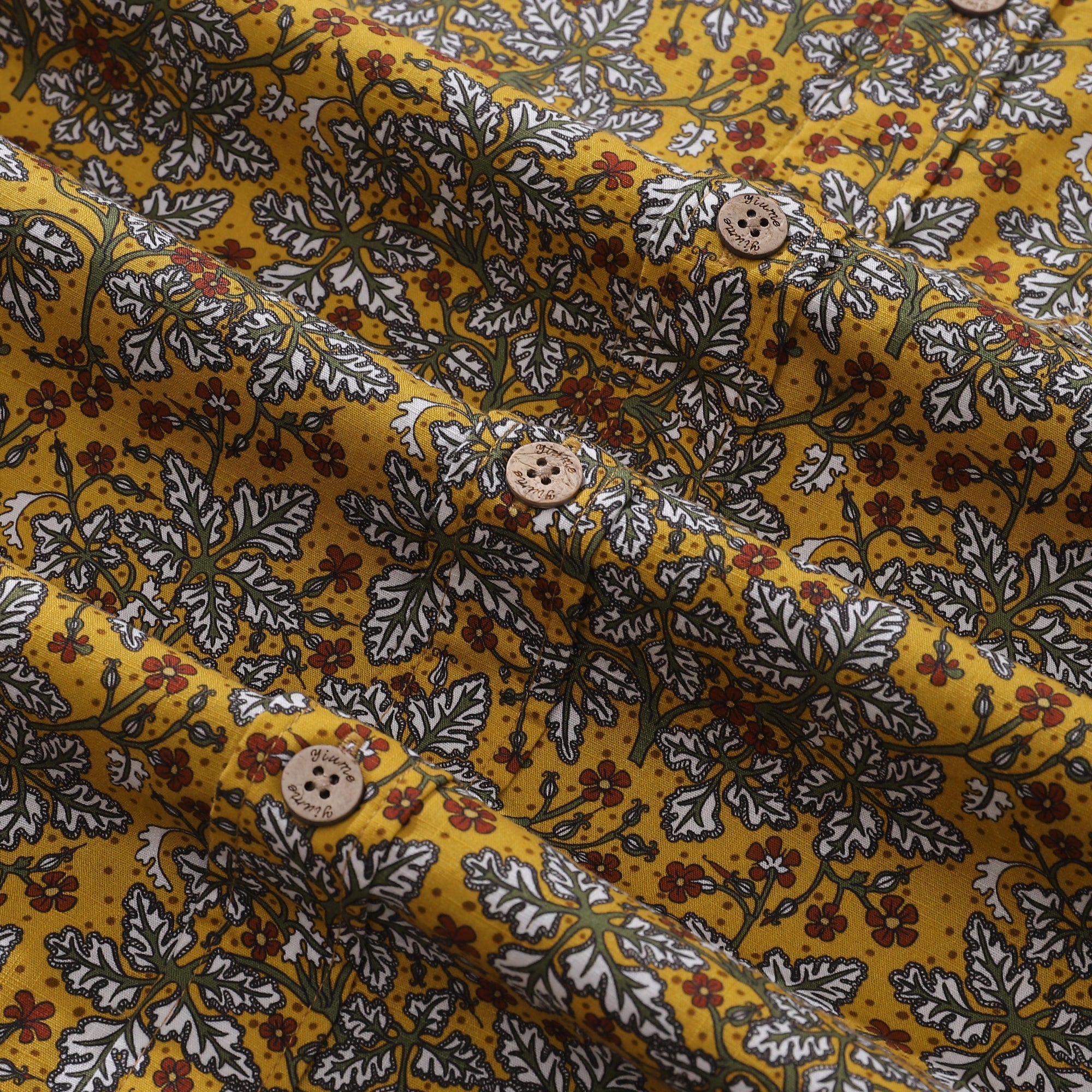 Men's Hawaiian Shirt Leaves and Flowers Print Cotton Button-down Short Sleeve Aloha Shirt By Yakima