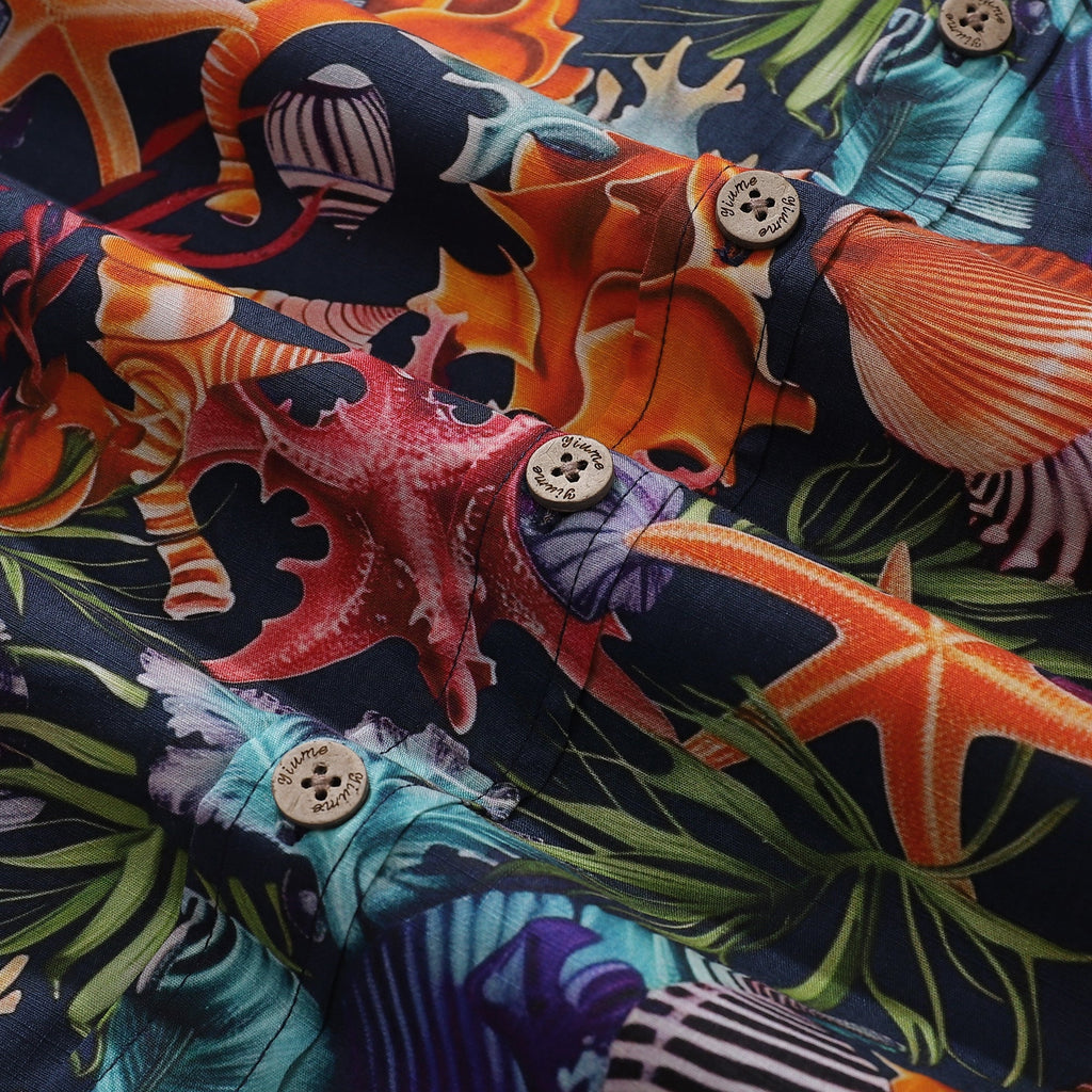 Hawaiian Shirt For Men Marine Life Carnival Button-down Short Sleeve 100% Cotton Shirt By Sun
