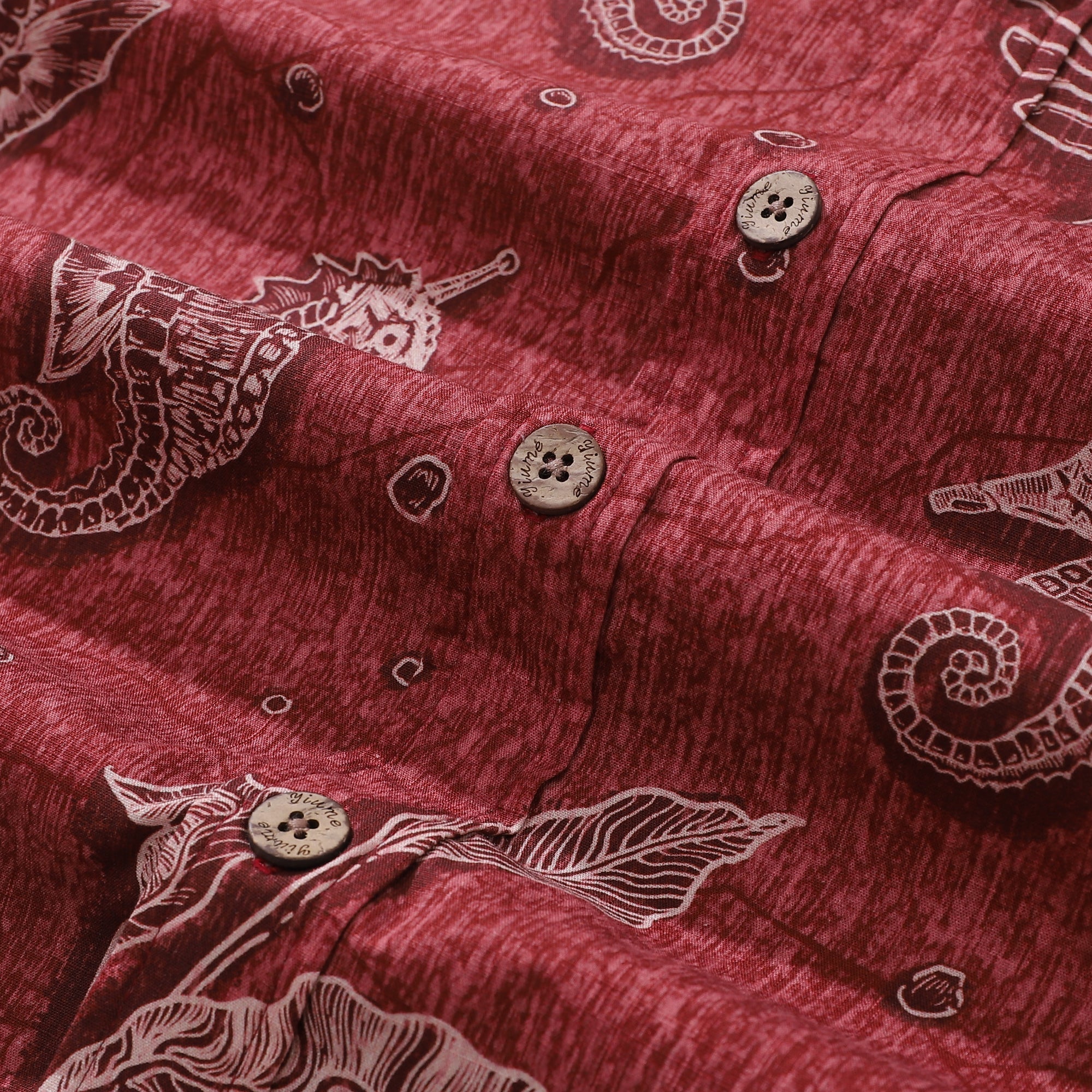 Red Hawaiian Shirt For Men Seahorses Shirt Button-down Short Sleeve 100% Cotton Shirt By Sun