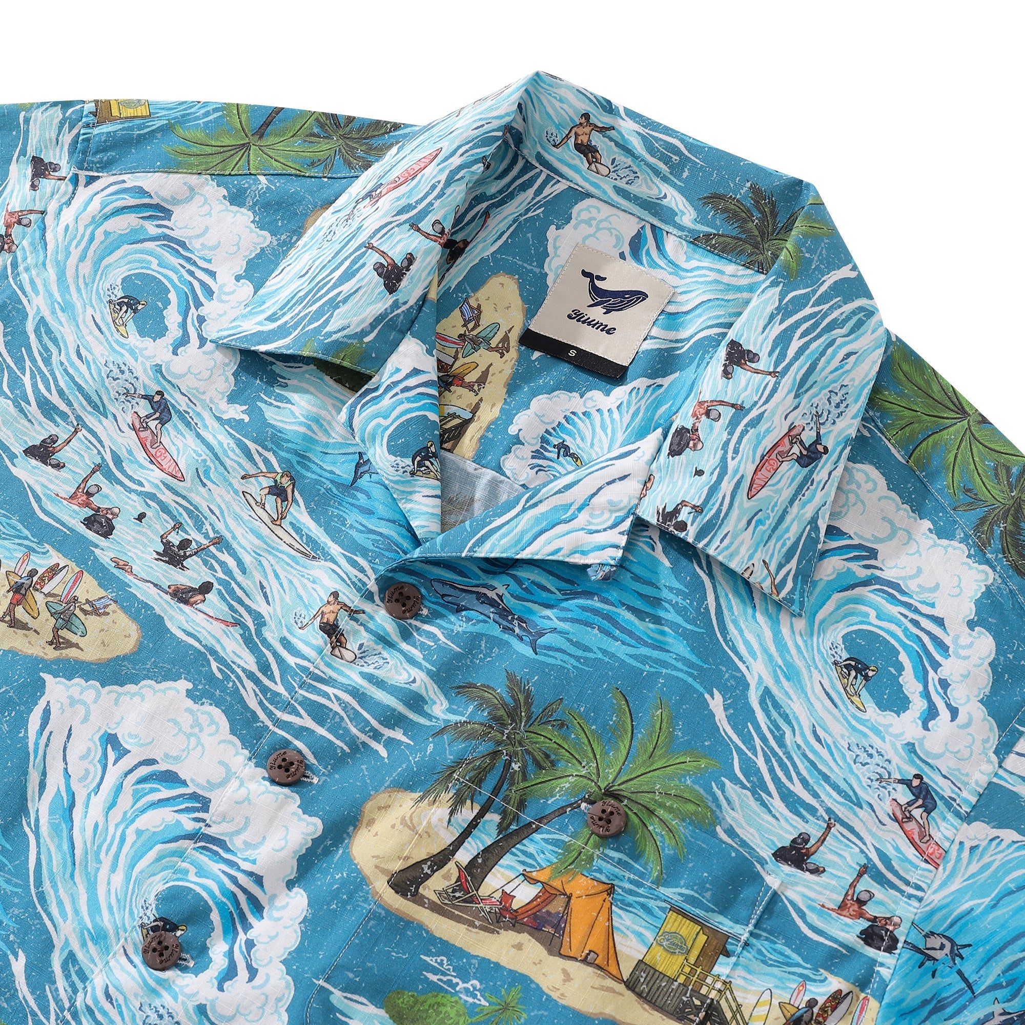 Vintage Hawaiian Shirt For Men Ocean Thrills Camp Shirt 100% Cotton By Sun