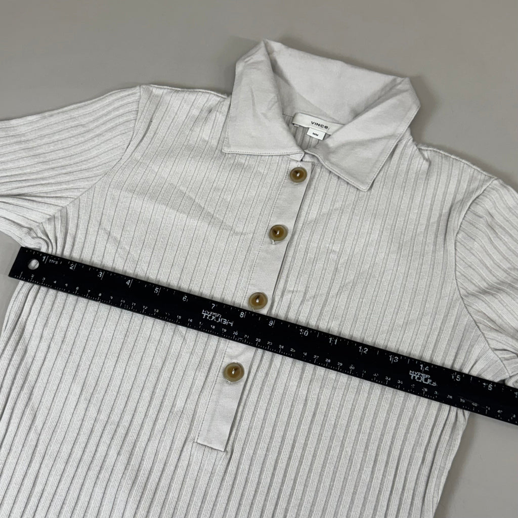 VINCE Ribbed Cotton-Blend Polo Dress 4 Button Women's Sz M Salt Glass V041584525