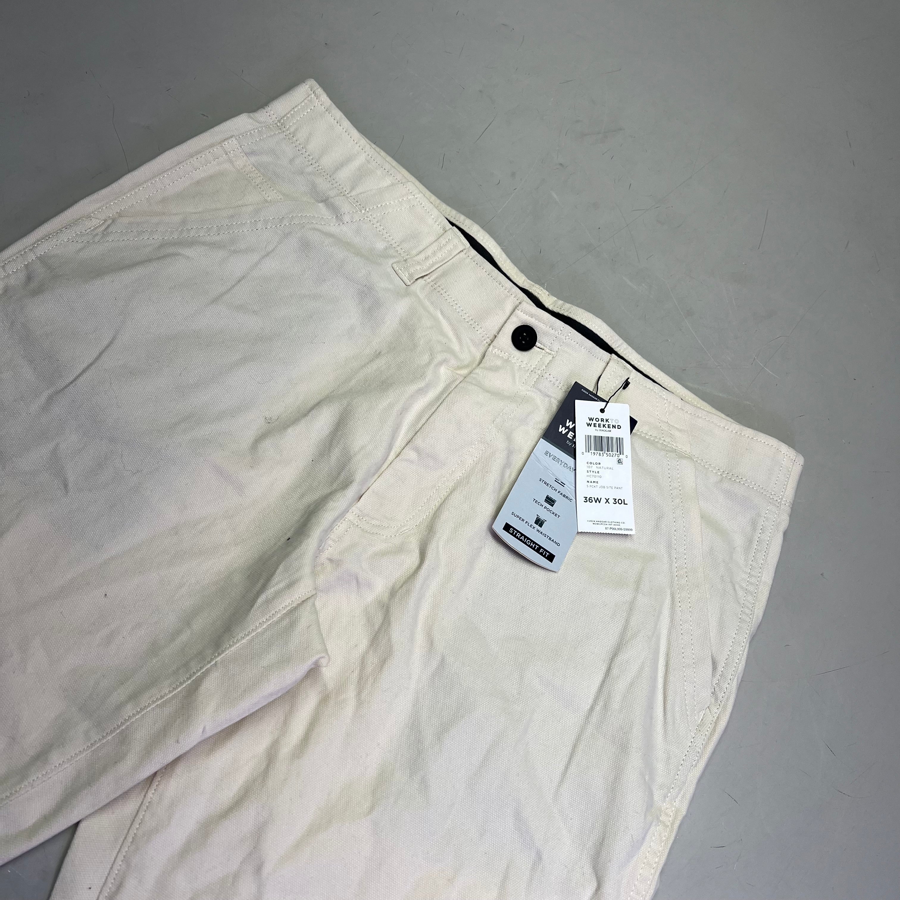 HAGGAR Work To Weekend Everyday Pant Straight Fit Men's Sz 36W X 30L 107 Natural