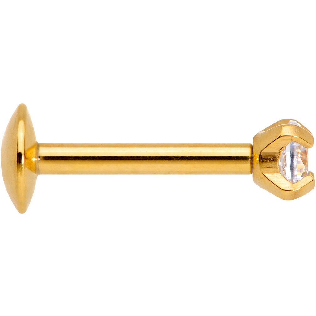 5/16 Clear 2mm Gem Gold IP Internally Threaded Labret Monroe Tragus
