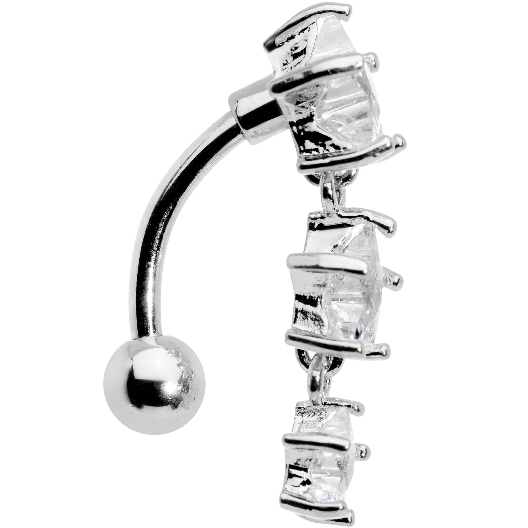Clear CZ Gem Triple Star Top Mount Dangle Belly Ring