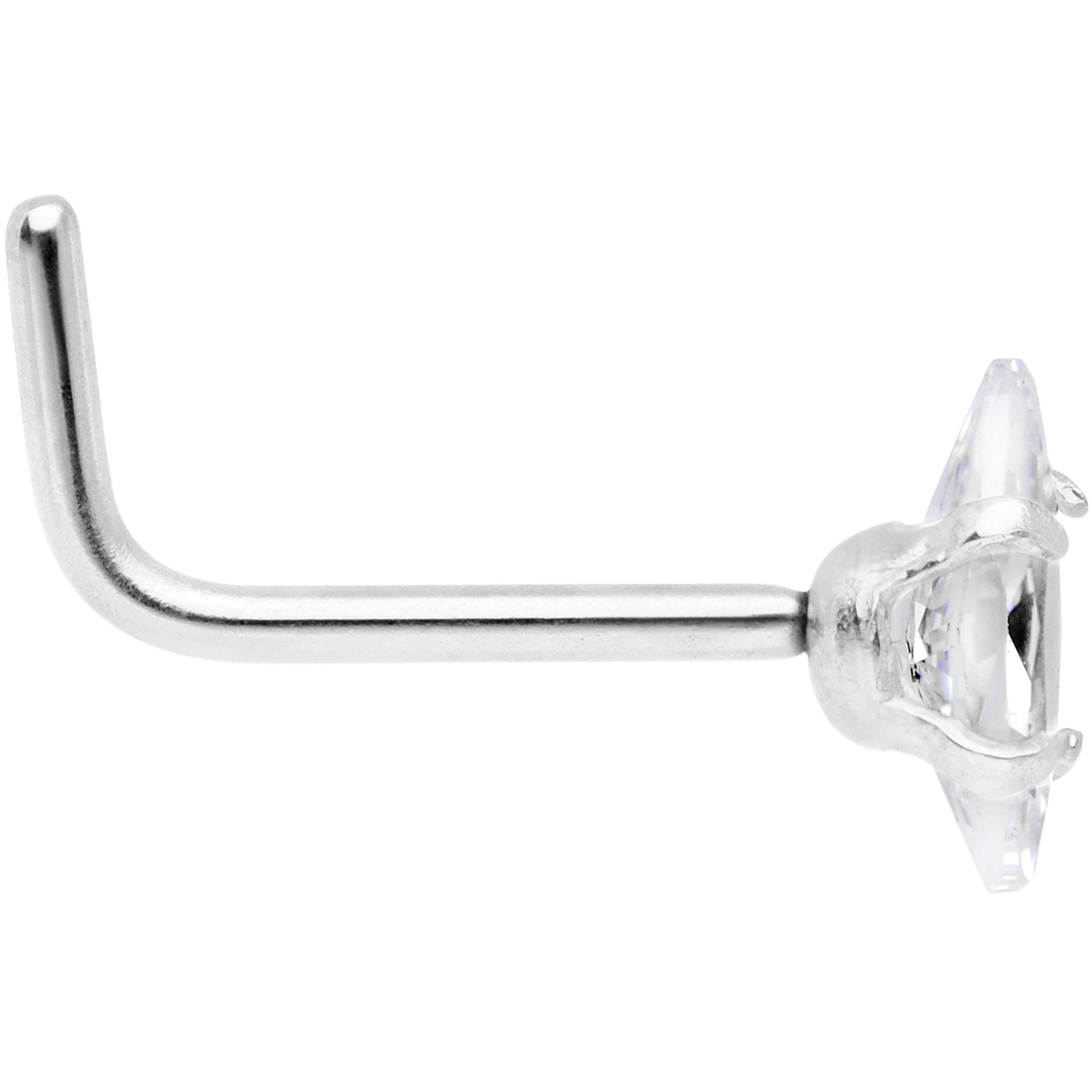 20G 1/4 Clear CZ Gem Ellipse L Shape Nose Ring