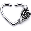 16G 3/8 Clear CZ Gem Rose Flower Left Heart Closure Ring