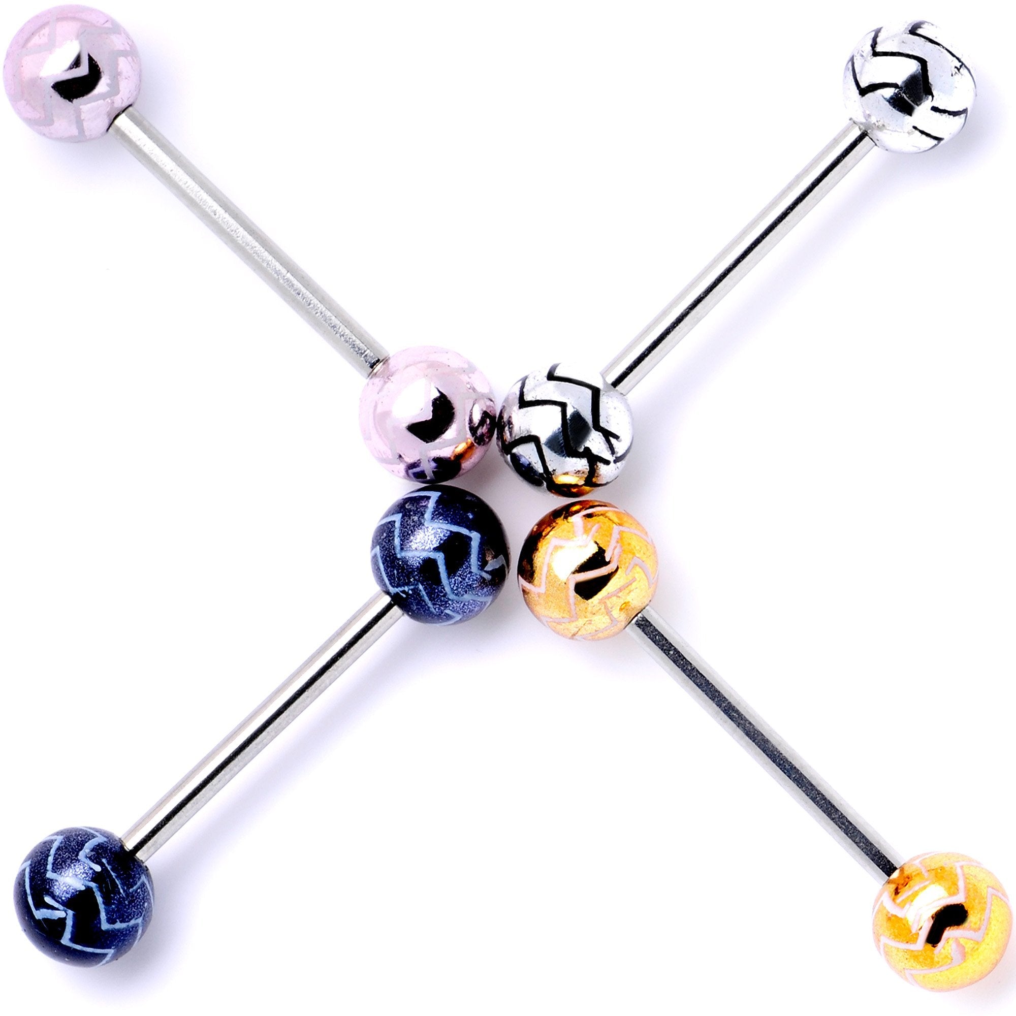 Late Night Party Zig Zag Barbell Tongue Ring Set of 4
