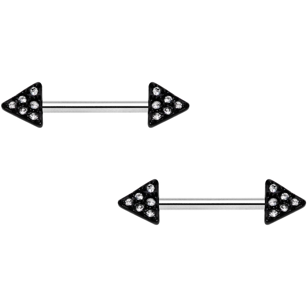 14G 9/16 Clear Gem Triangle End Barbell Nipple Ring Set of 4