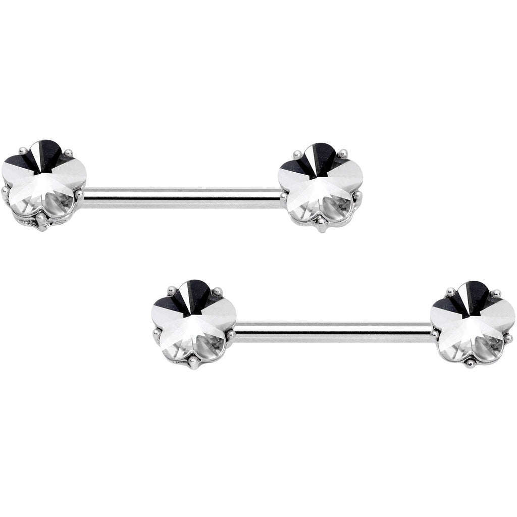 14G 9/16 1/2 Clear Gem Flower Horseshoe Barbell Nipple Ring Set