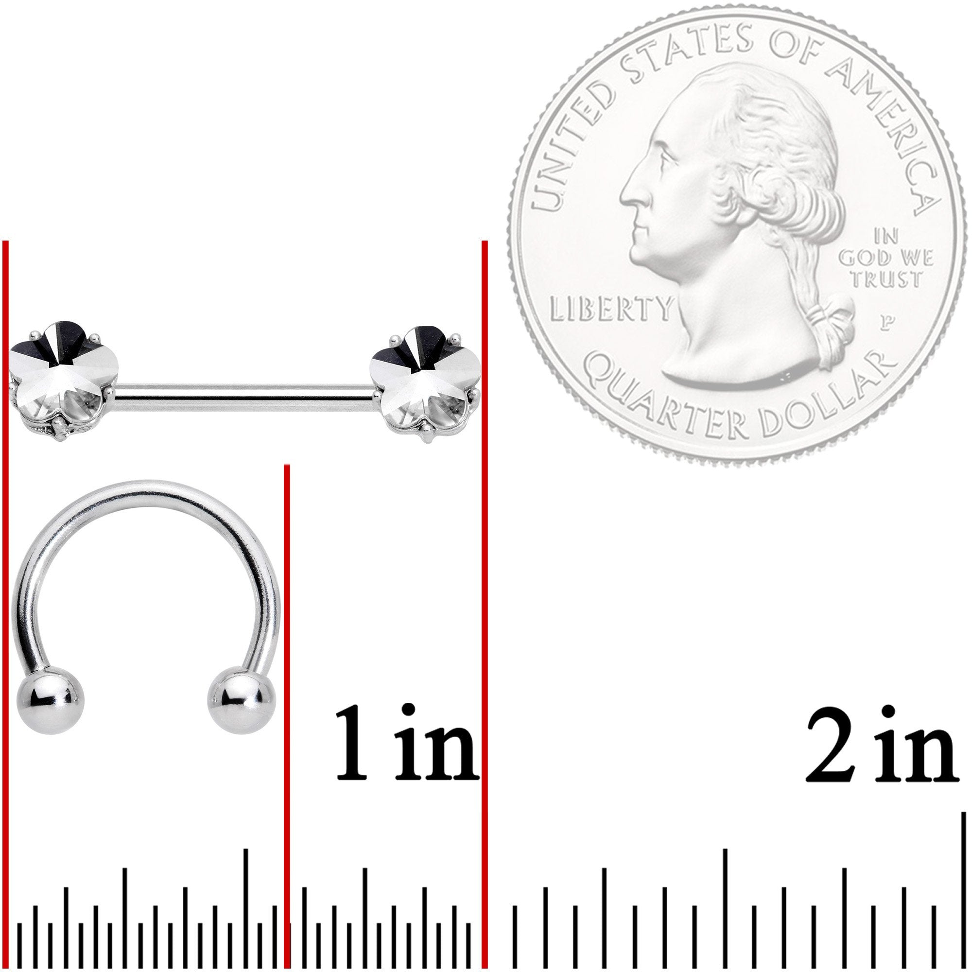14G 9/16 1/2 Clear Gem Flower Horseshoe Barbell Nipple Ring Set
