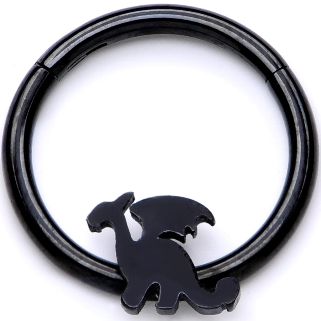 16G 3/8 Black Fantasy Dragon Hinged Segment Ring