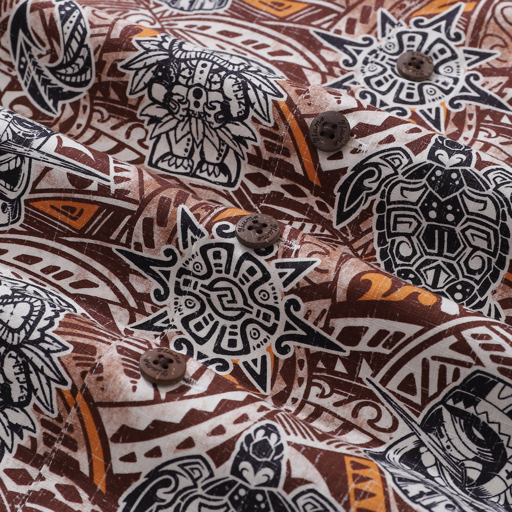 Hawaiian Shirt For Men Tiki Totem Vintage Shirt Camp Collar 100% Cotton By Sun