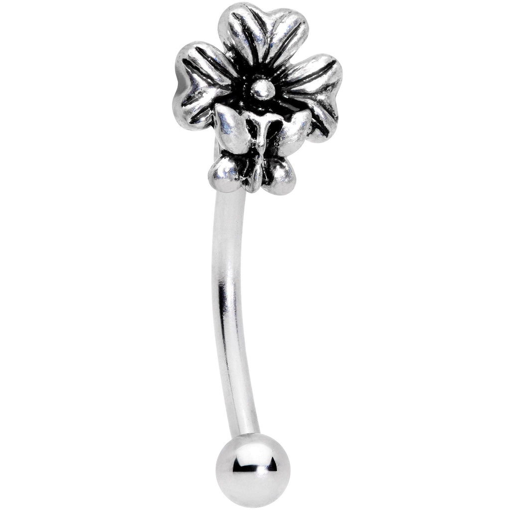 16G 3/8 Perching Butterfly Clover Curved Eyebrow Ring