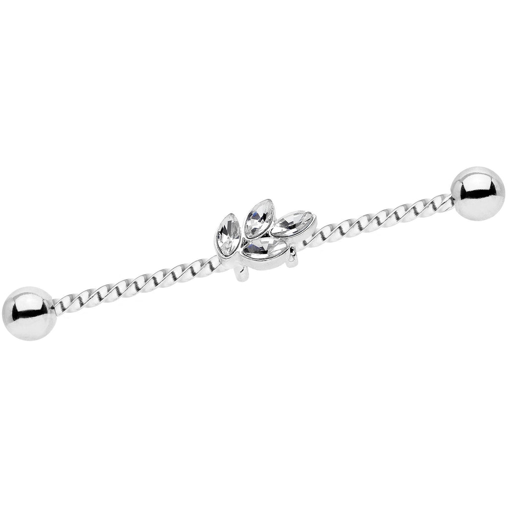 14G Clear Gem Leaf Industrial Barbell 38mm