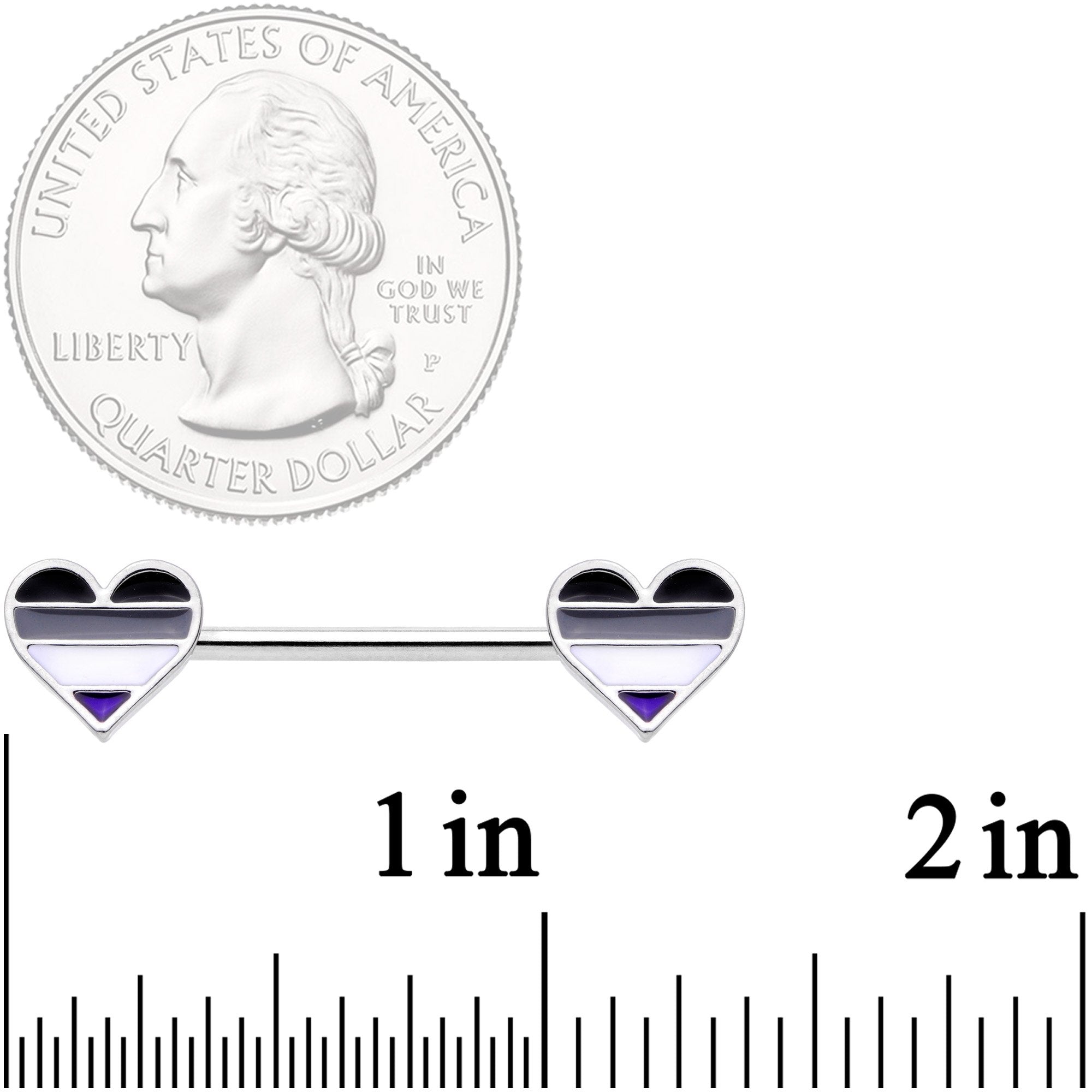 14G Black Grey White Asexual Pride Heart Barbell Nipple Ring Set