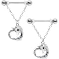 14G 5/8 Clear Gem Unicorn Heart Dangle Barbell Nipple Ring Set