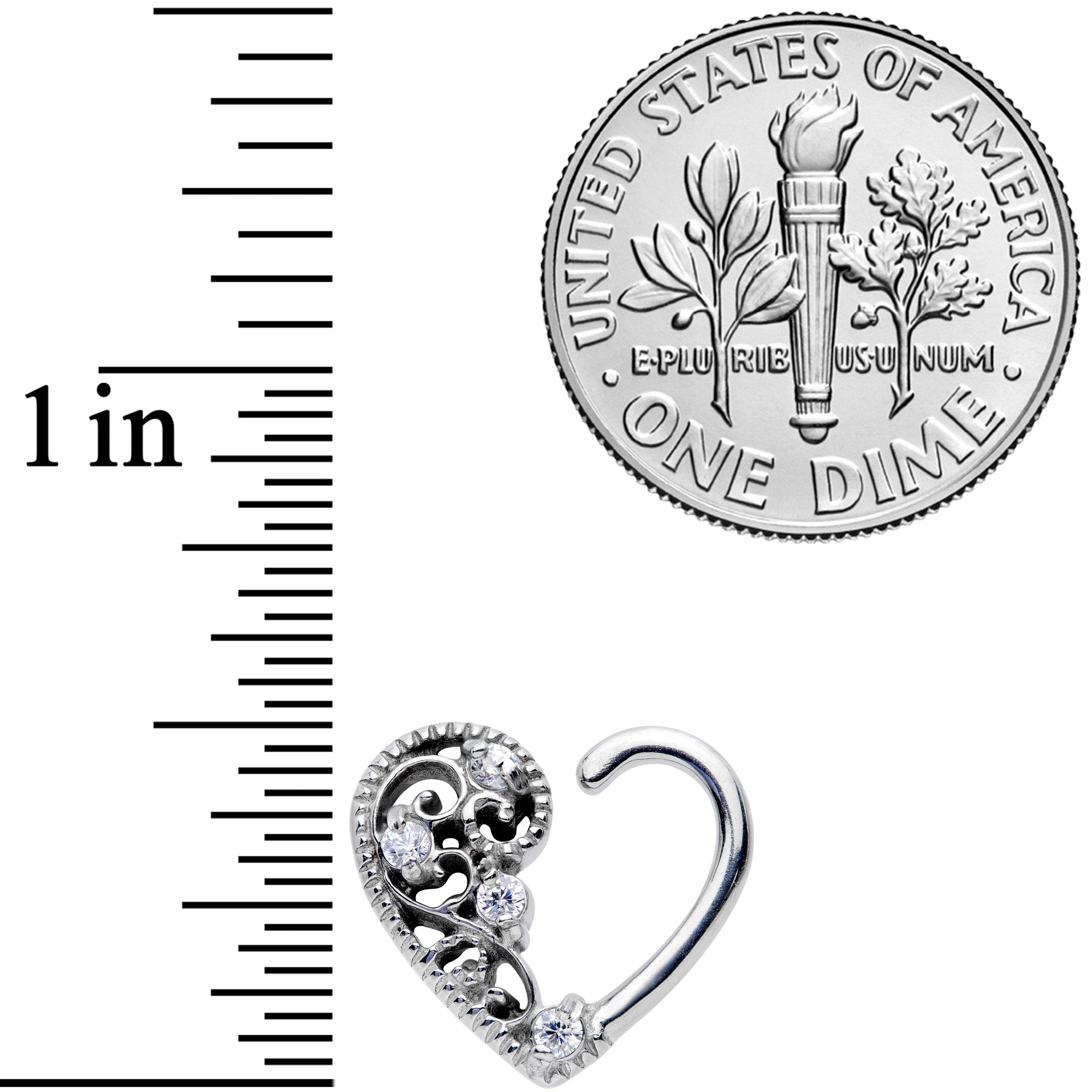 16G 3/8 Clear CZ Gem Art Deco Right Heart Closure Ring