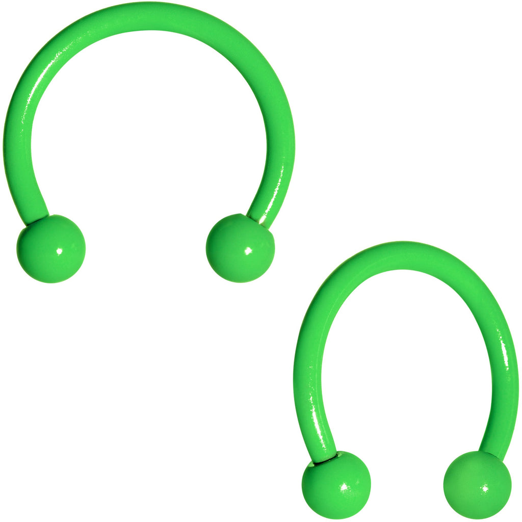 16G 3/8 Green Glow in the Dark Horseshoe Curved Barbell Set