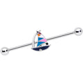 14G Black Gem Pink Teal Nautical Sailboat Industrial Barbell 38mm
