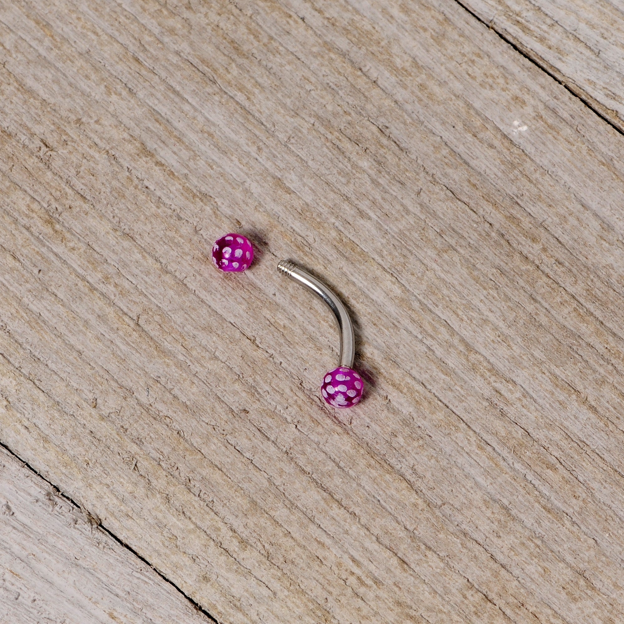 16G 5/16 Purple Polka Dot UV Reactive Acrylic Ball Curved Barbell