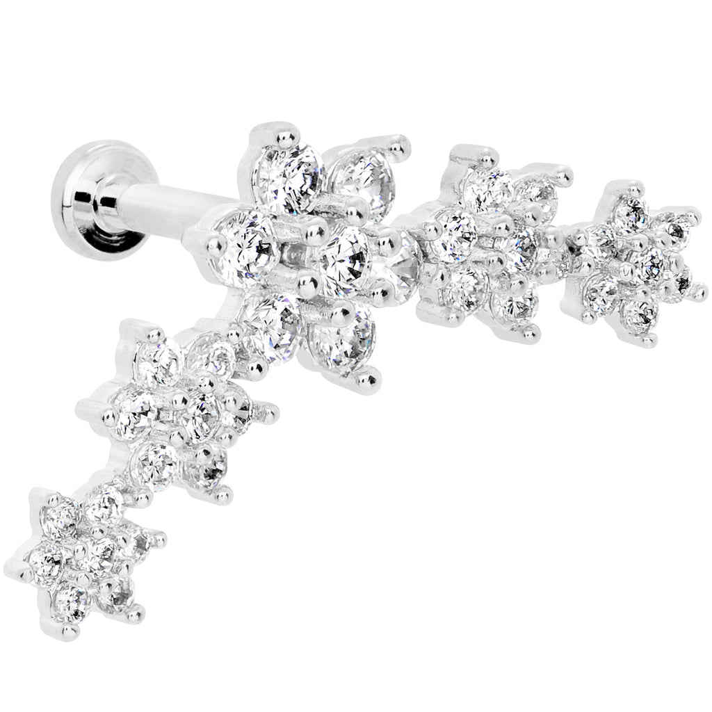 16G 5/16 Clear CZ Gem Floral Internal Thread Labret