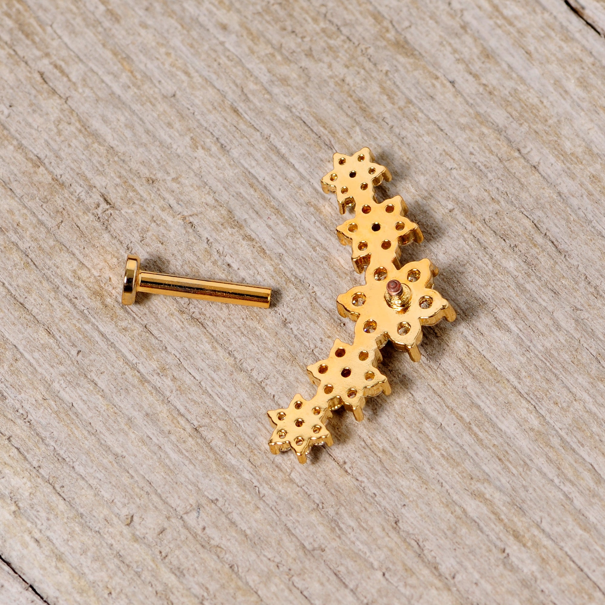 16G 5/16 Clear CZ Gem Gold Tone Floral Internal Thread Labret
