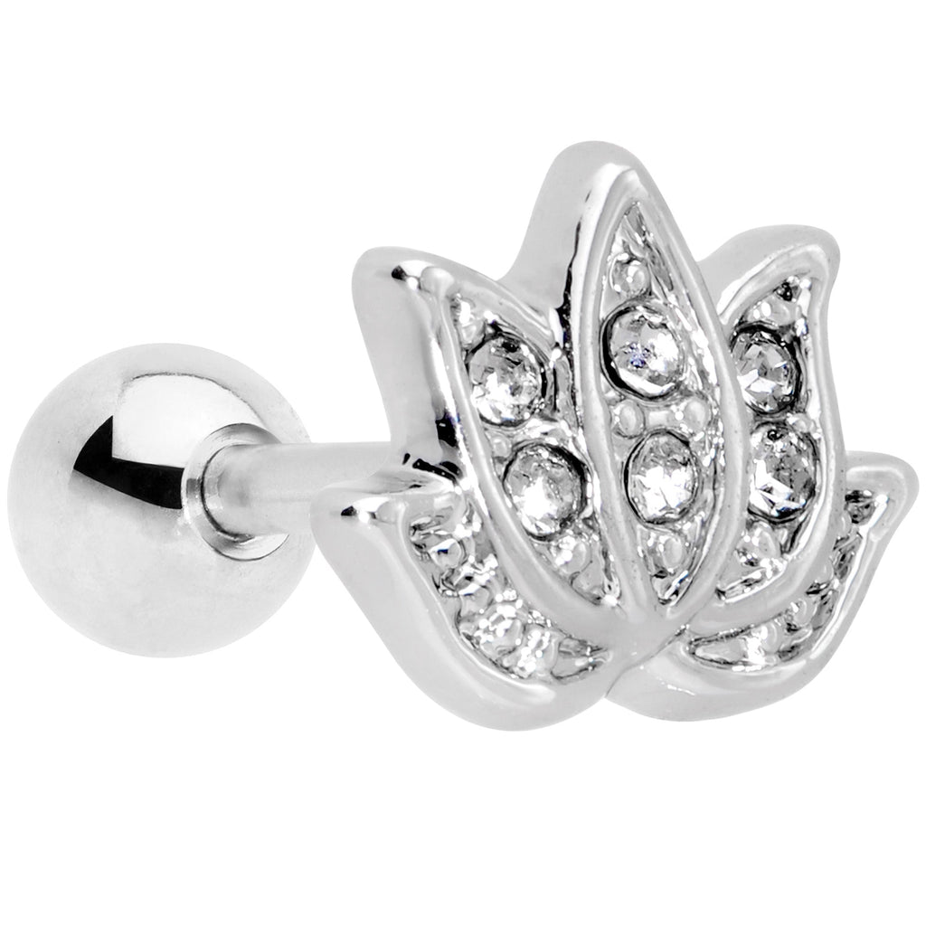16G 1/4 Clear Gem Lotus Flower Cartilage Tragus Earring