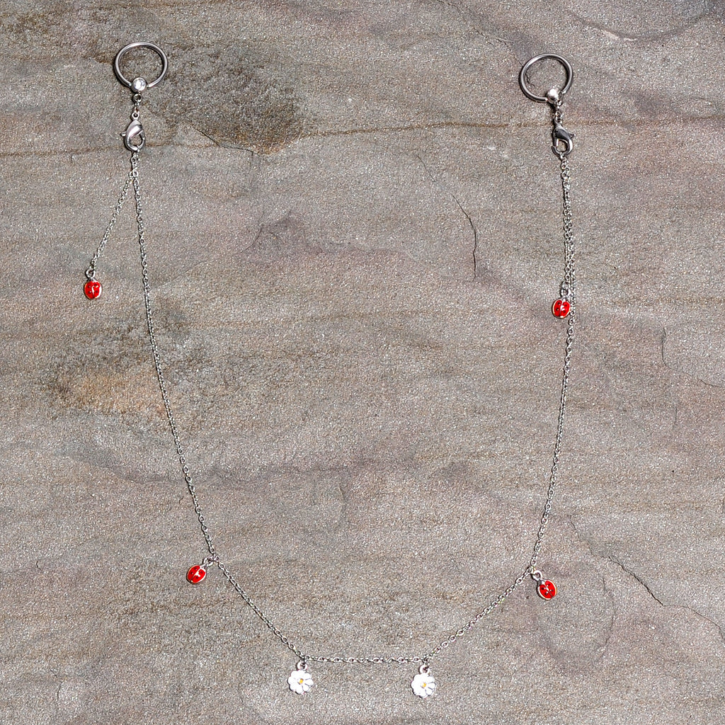 14G 9/16 Clear Gem Ladybug BCR Captive Ring Dangle Nipple Chain