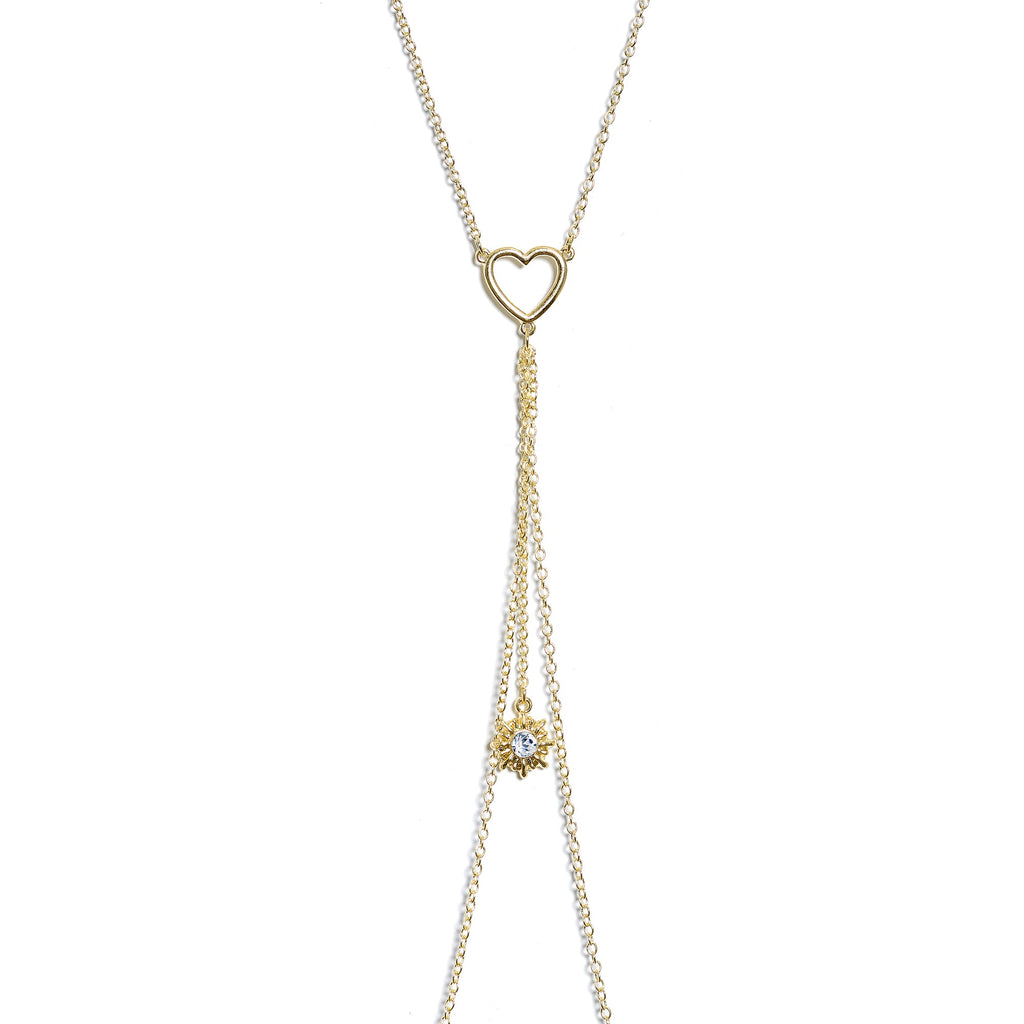 14G 5/8 Clear Gem Gold Tone Sun Heart Star Nipple Chain Necklace