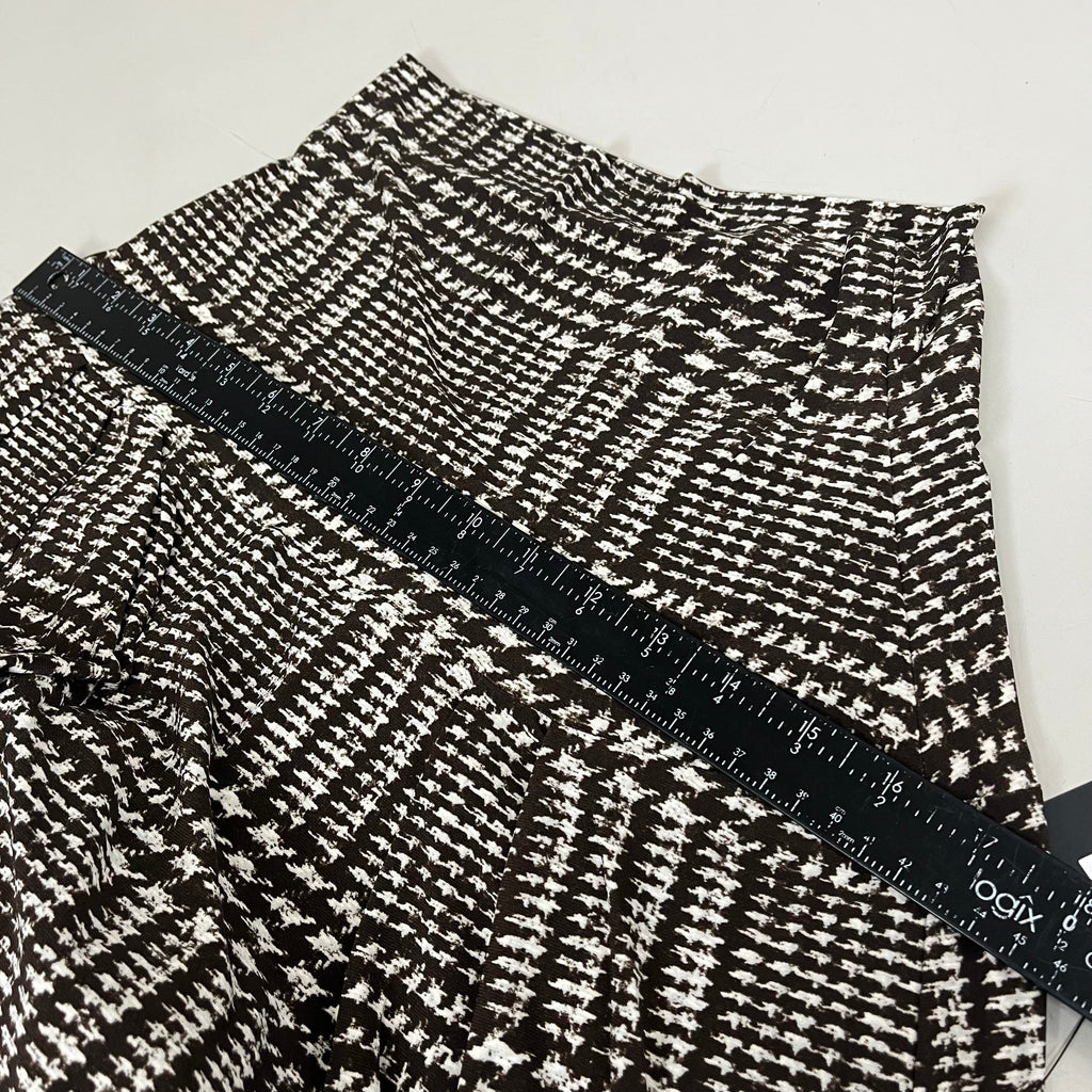 NORMA KAMALI High Waist Pleat Pant Women's Sz L/36 Chocolate Glenn Plaid Tweed