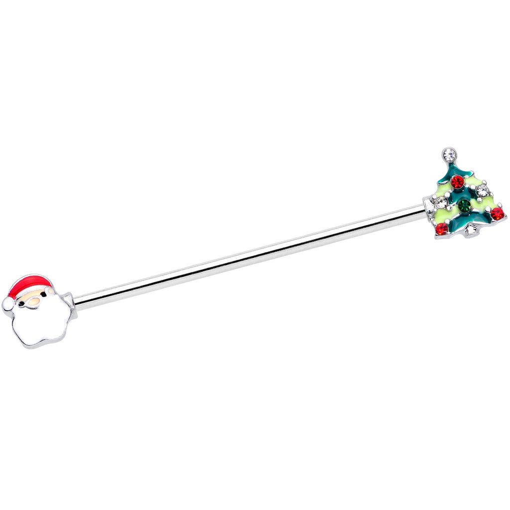 14G Red Gem Santa Christmas Tree Industrial Barbell 38mm