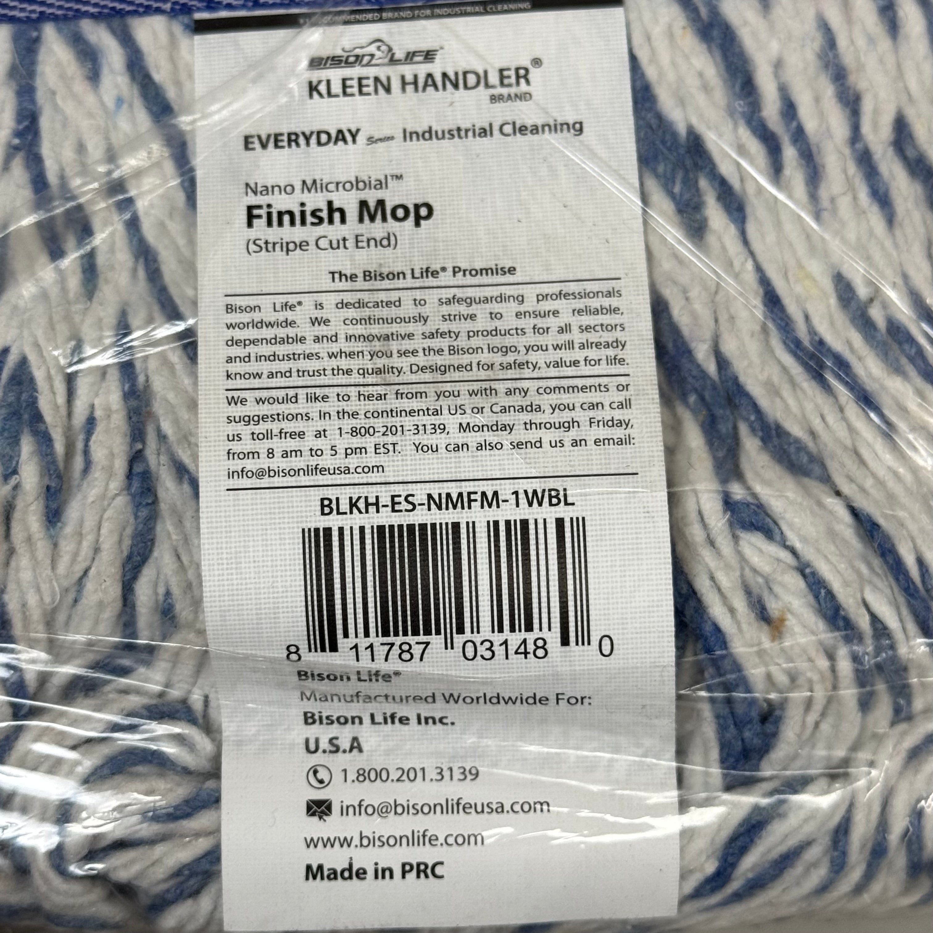 BISON LIFE (10 PACK) Nano Microbial Finish Mop Strip Cut End 1.25" BLKHESNMFM
