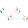14G 9/16 Clear Bioplast Pastel Unicorn Barbell Nipple Ring Set