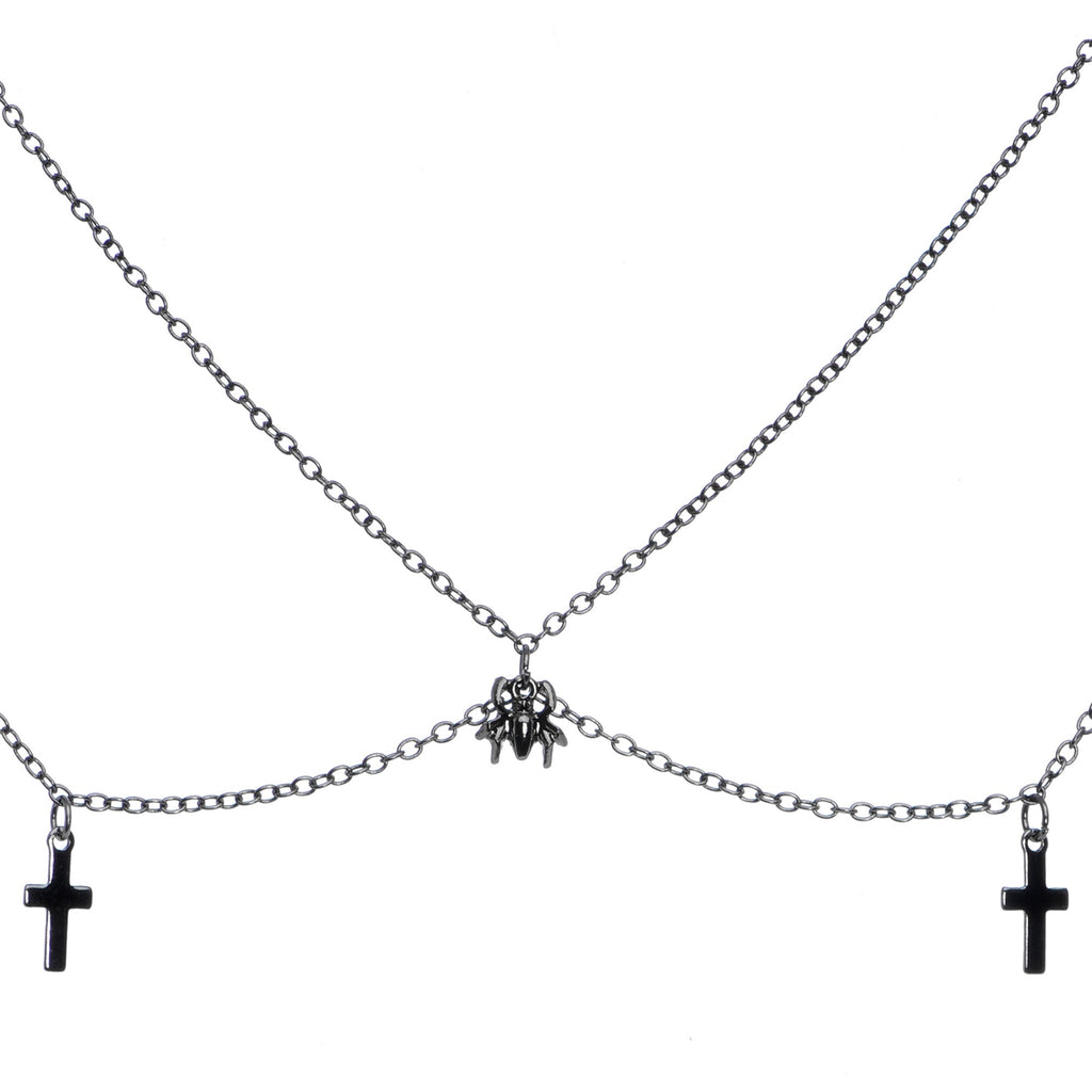 14G 9/16 Black Gem Spider Cross Halloween Dangle Nipple Chain