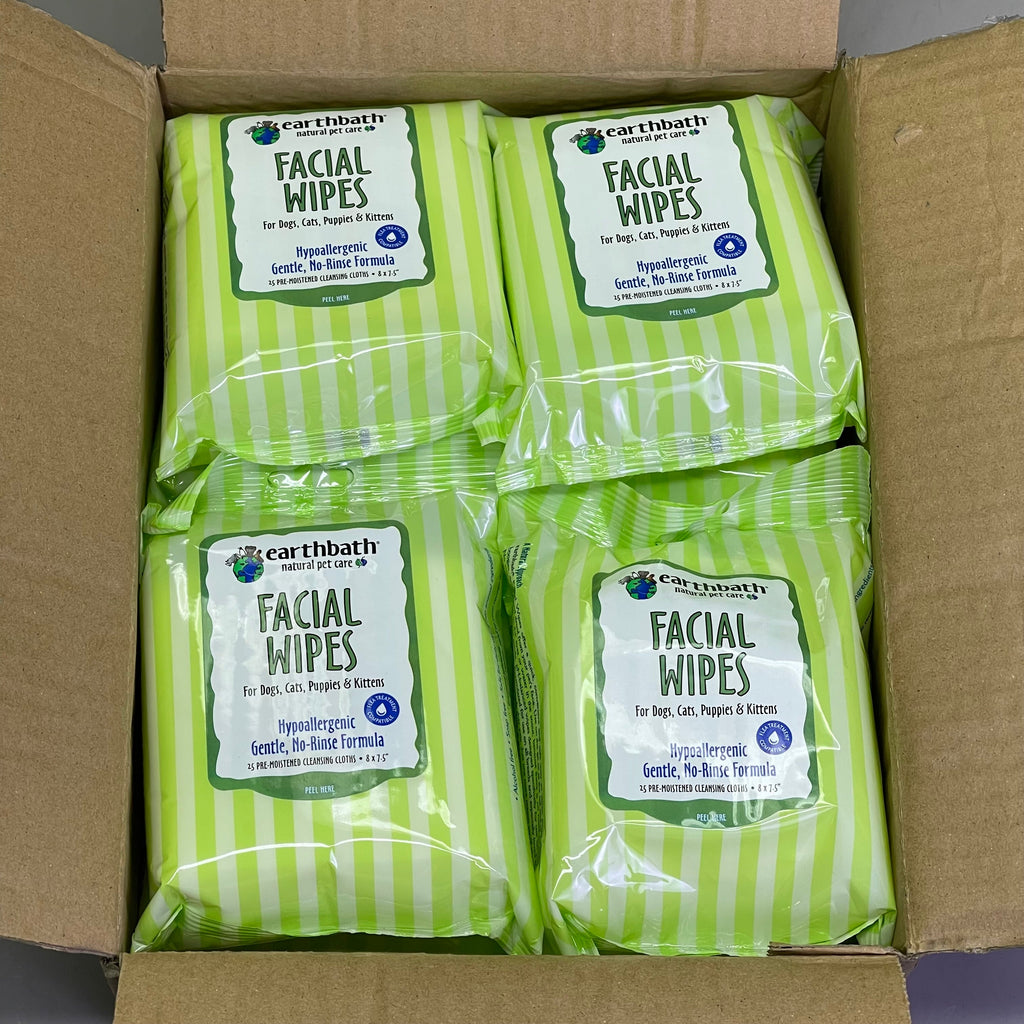 EARTHBATH (12 PACK) Natural Pet Care Facial Wipes 25 per package White