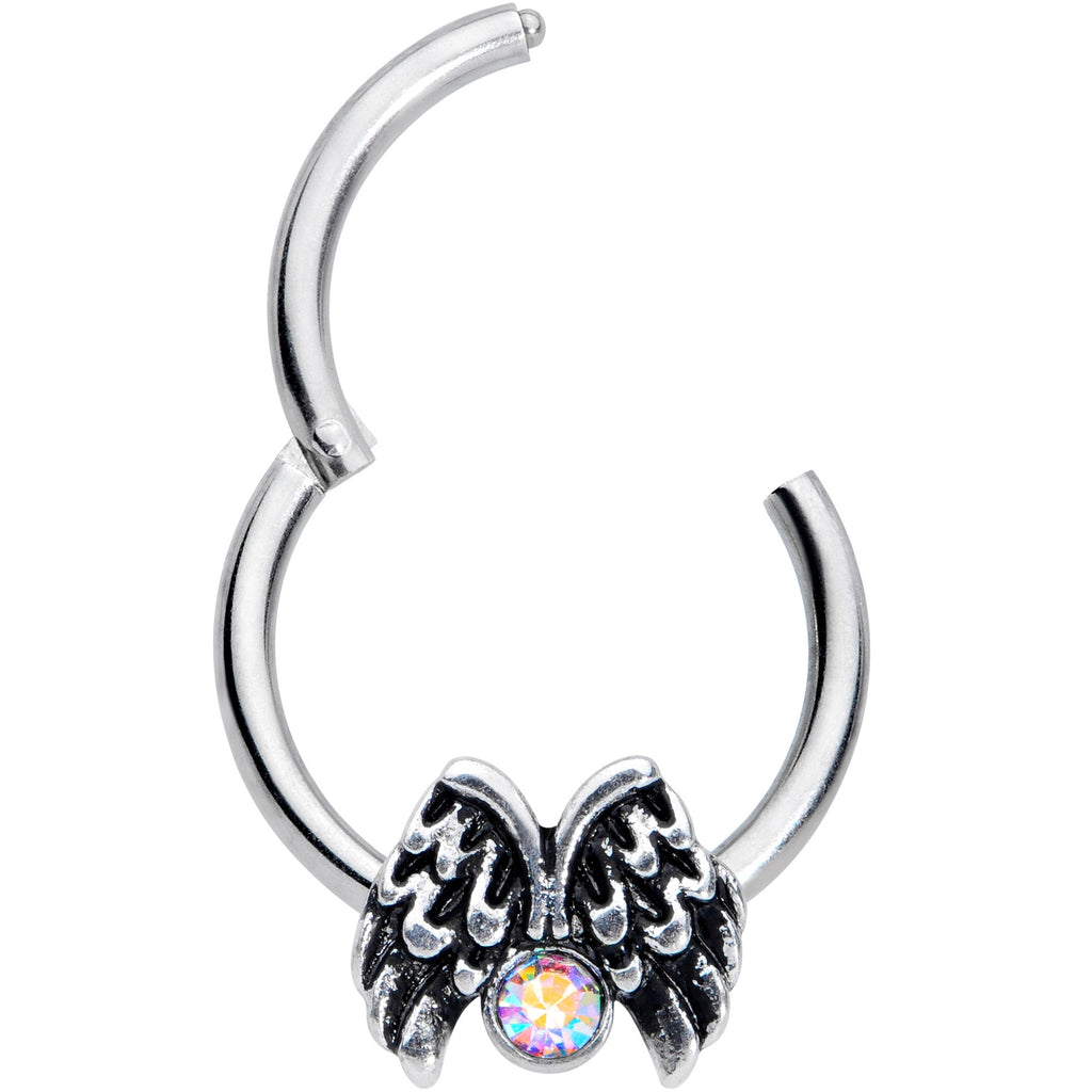 16G 3/8 Aurora Gem Holiday Angels Wings Hinged Segment Ring